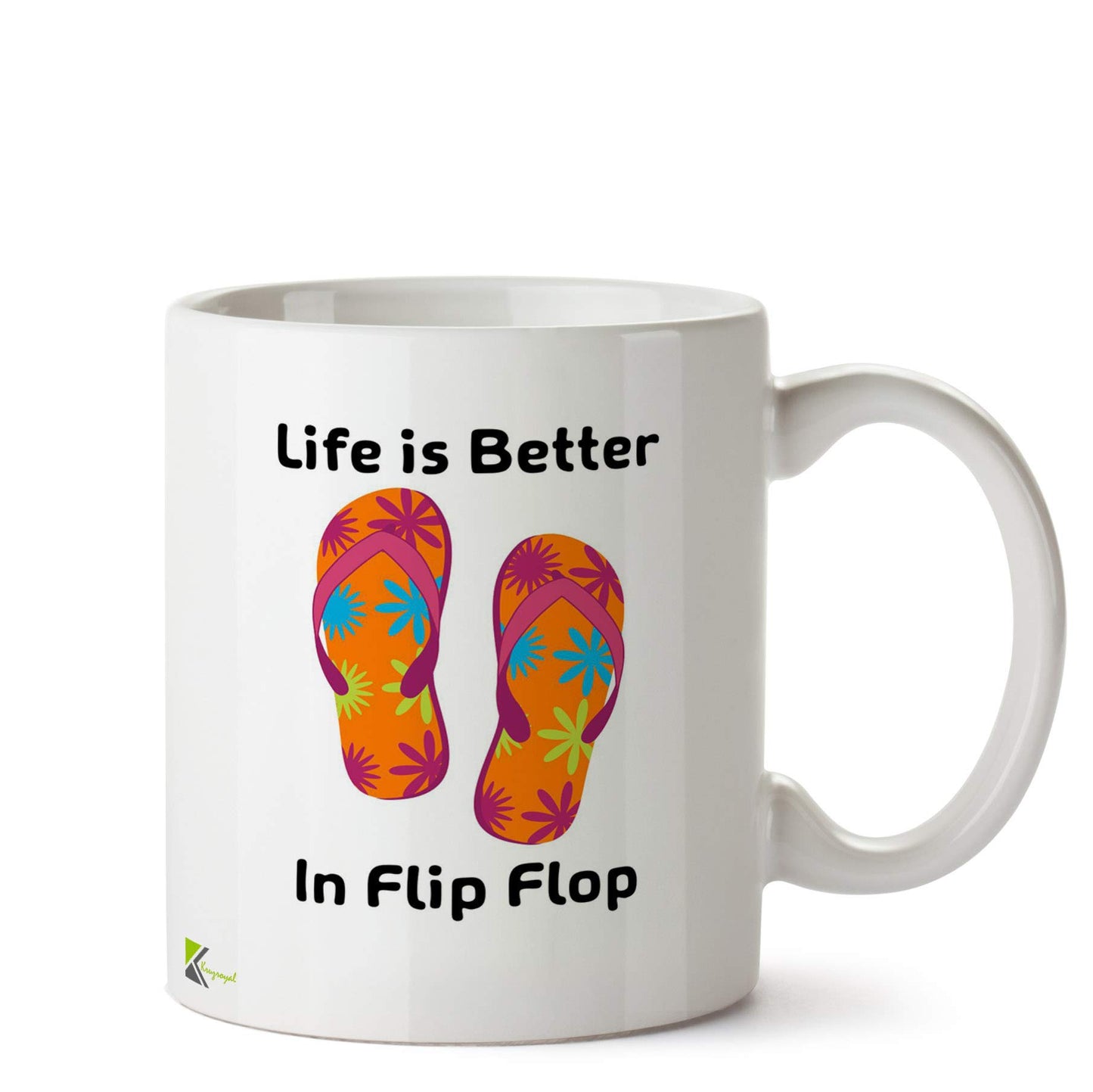 Kruzroyal Life is Better in Flip Flops Mug | Summer Beach Holiday Inspired Ceramic Coffee Tea Cup Gift for Beach Lover, Traveller