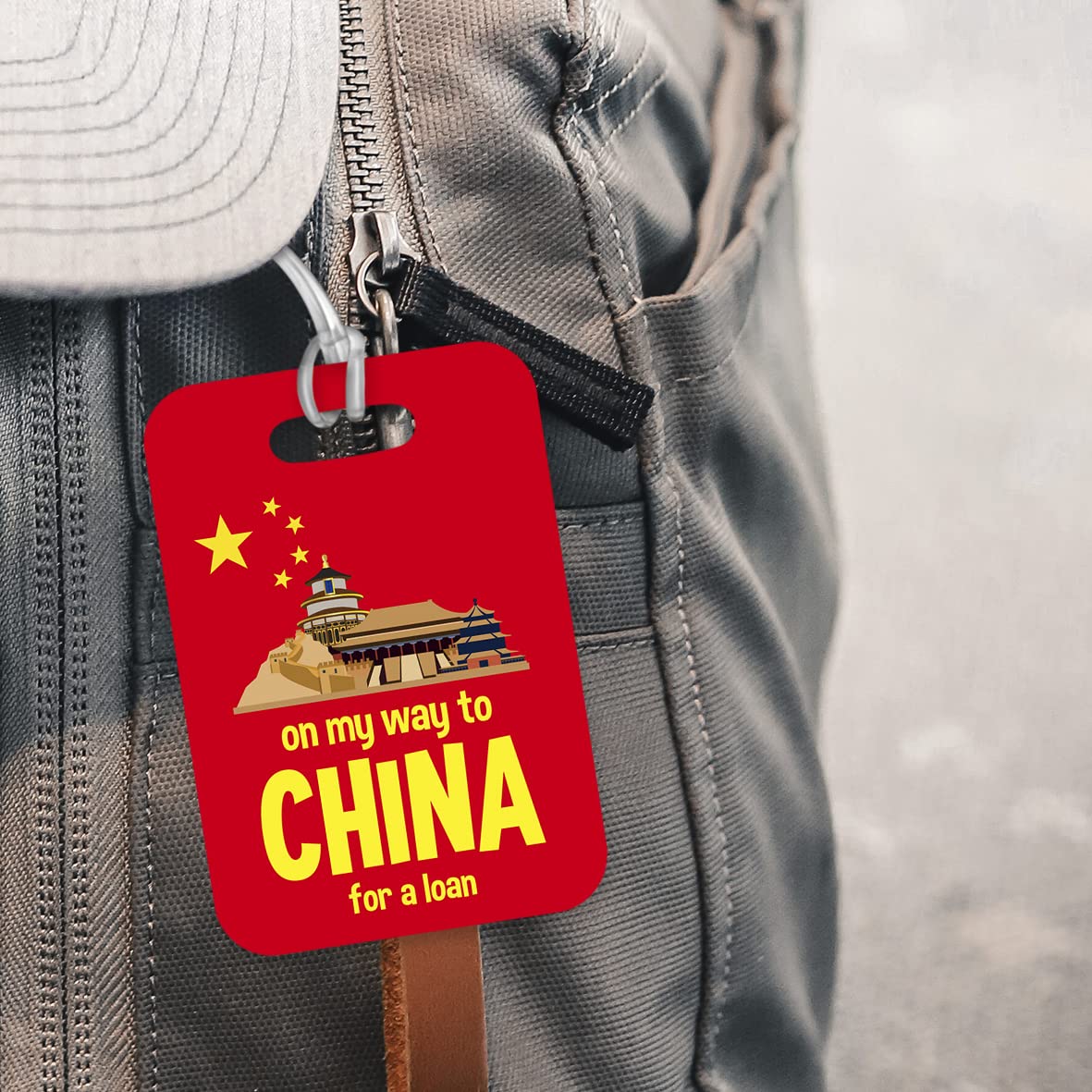 LT008 On My Way to China for a Loan Novelty Funny Unique Designer Gift Glossy Plastic Suitcase Luggage Tag