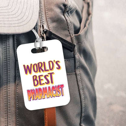 LT458 World's Best Pharmacist Novelty Funny Unique Designer Gift, Suitcase, Glossy Plastic Luggage Tag for Pharmacist
