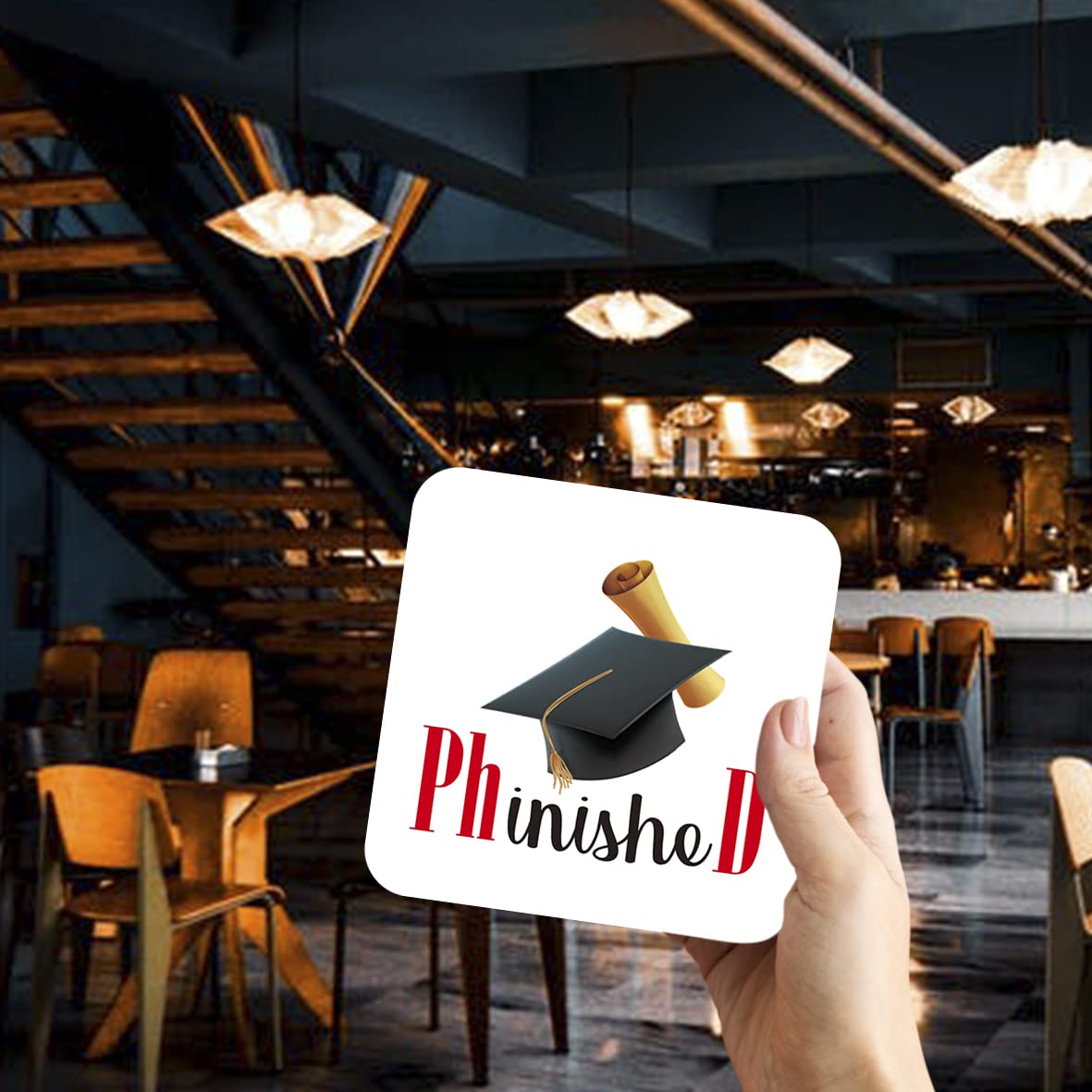 CS726 PHD Phinished Novelty Funny Coffee Tea Drink Gift Glossy MDF Wooden Coaster