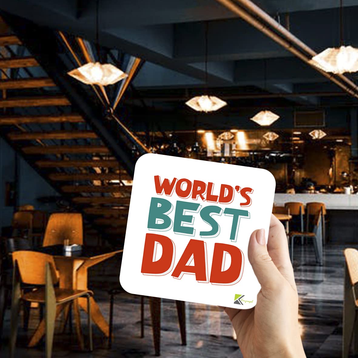 WB013 World's Best DAD MDF Wooden Coaster by Kruzroyal | Gift for DAD| Unique Novelty Present | 9cm x 9cm | Coffee Tea MDF Wooden Coaster