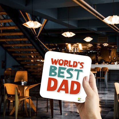 WB013 World's Best DAD MDF Wooden Coaster by Kruzroyal | Gift for DAD| Unique Novelty Present | 9cm x 9cm | Coffee Tea MDF Wooden Coaster