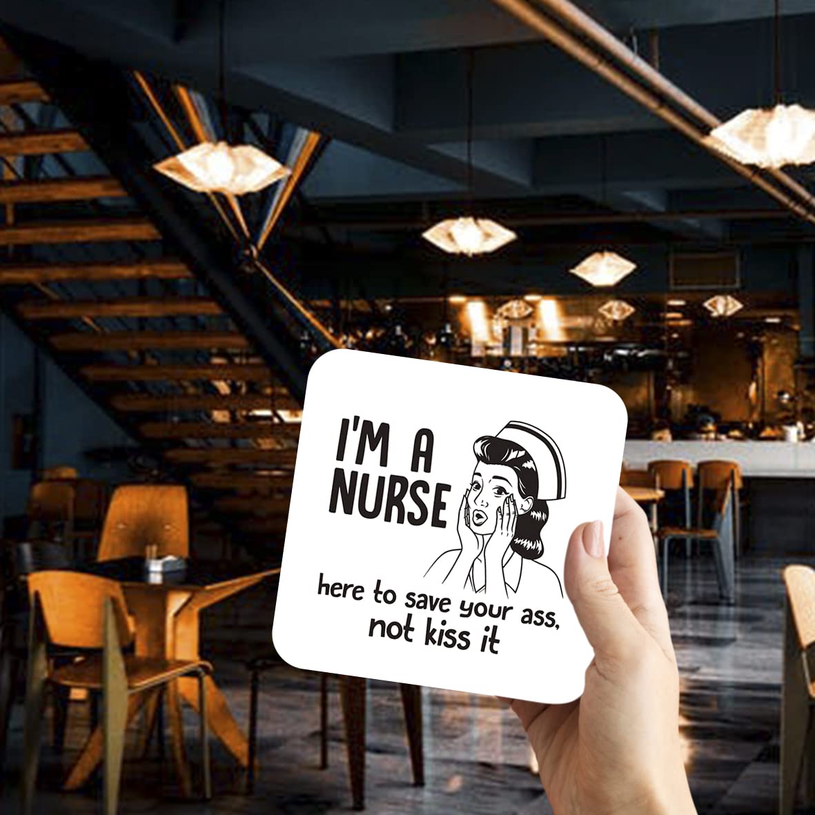 CS484 I'm a Nurse, here to Save Your Ass, not kiss it Novelty Funny Coffee Tea Drink Gift Glossy MDF Wooden Coaster