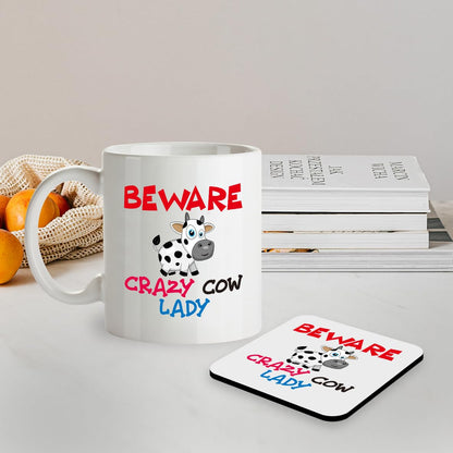 Kruzroyal SM023 Beware Crazy Cow Lady - 11OZ Mug & Matching Coaster Set