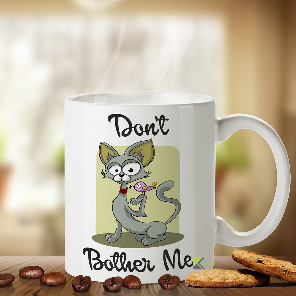 Kruzroyal Funny Office Mug, Don't Bother Me Text Design, Sarcastic Novelty Gift for Coworker, Boss or Introvert, White Ceramic Coffee Cup, 11 oz