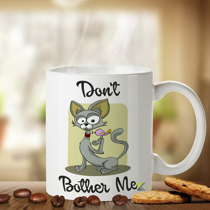 Kruzroyal Funny Office Mug, Don't Bother Me Text Design, Sarcastic Novelty Gift for Coworker, Boss or Introvert, White Ceramic Coffee Cup, 11 oz