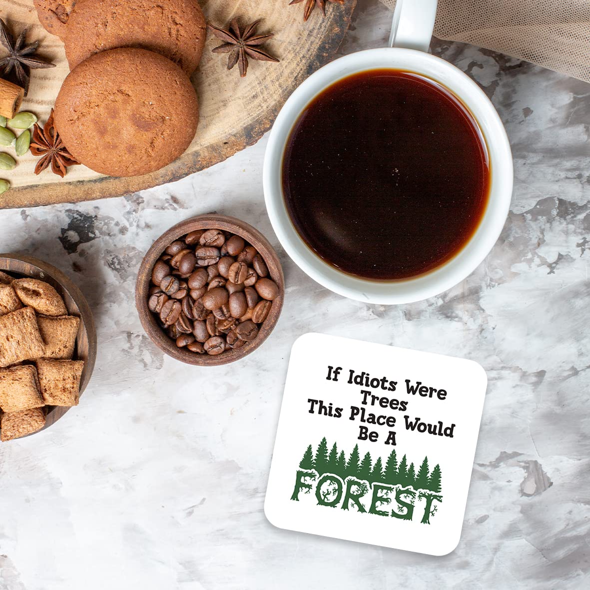 CS446 If Idiots were Trees This Place Would be a Forest Novelty Funny Coffee Tea Drink Gift Glossy MDF Wooden Coaster