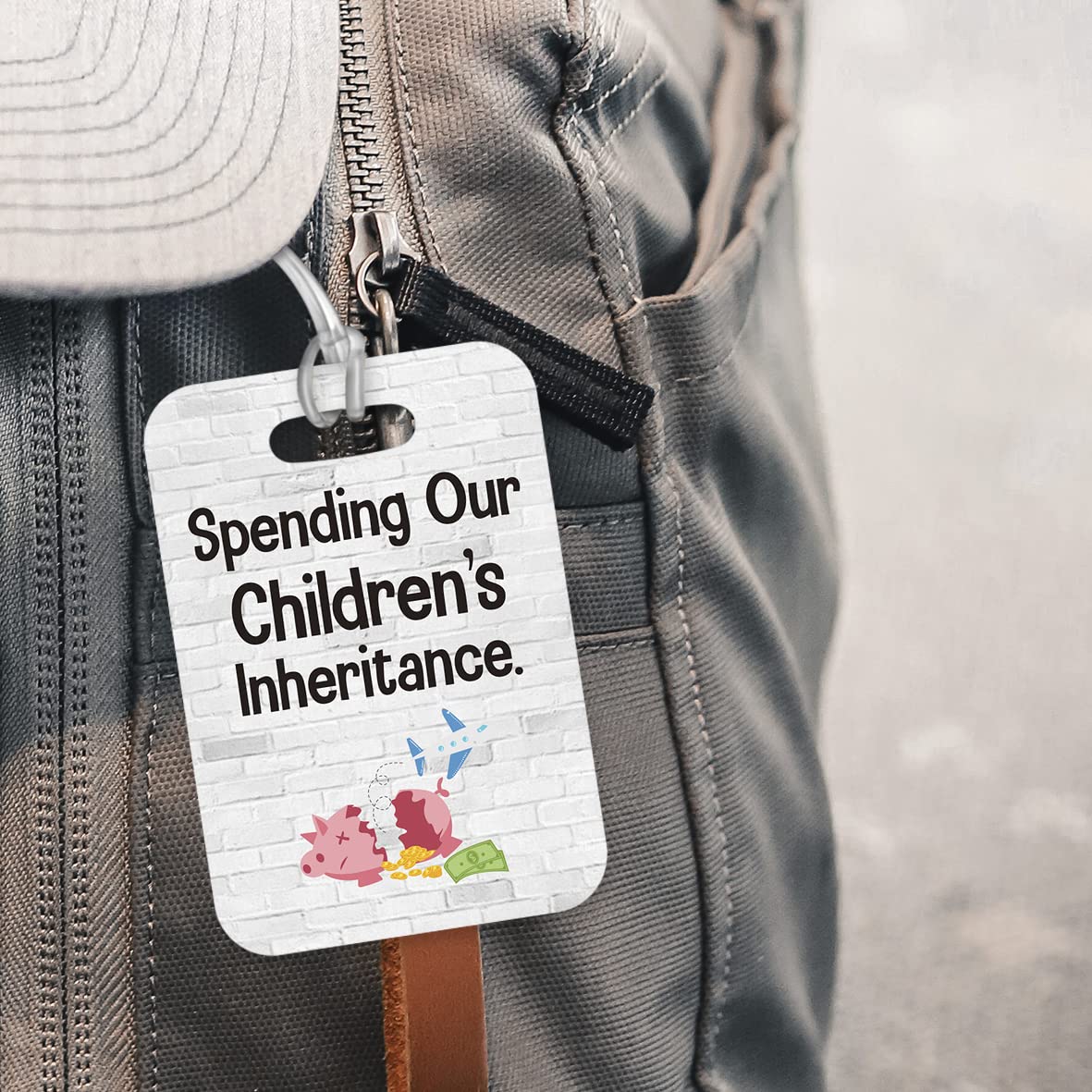 LT219 Spending Our Children's Inheritance. Novelty Funny Unique Designer Gift Glossy Plastic Suitcase Luggage Tag