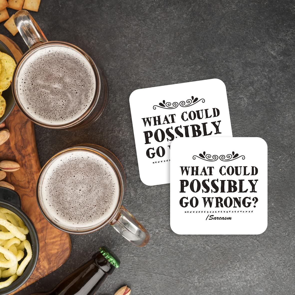 CS562 What could possibly go wrong? Sarcasm Novelty Funny Coffee Tea Drink Gift Glossy MDF Wooden Coaster