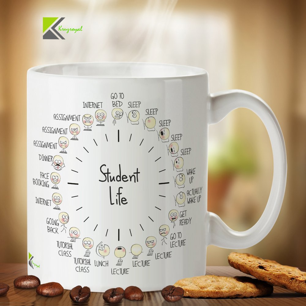 Kruzroyal Student Life Funny Novelty Great Gift Idea Coffee Tea Mug | Gift for University, College Student, Fresher | Novelty Coffee Cup, Uni Humour, Son, Daughter Present, 11oz