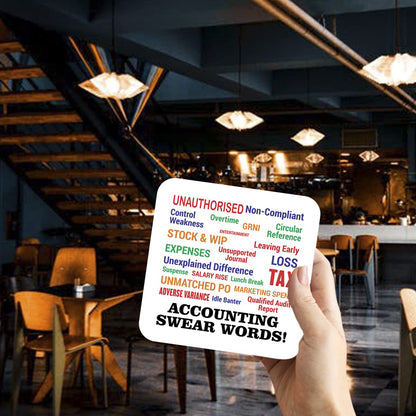 CS571 Accounting Swear Words! Novelty Funny Coffee Tea Drink Gift Glossy MDF Wooden Coaster | Gifts for Accountants, Bookkeepers, Finance Professionals