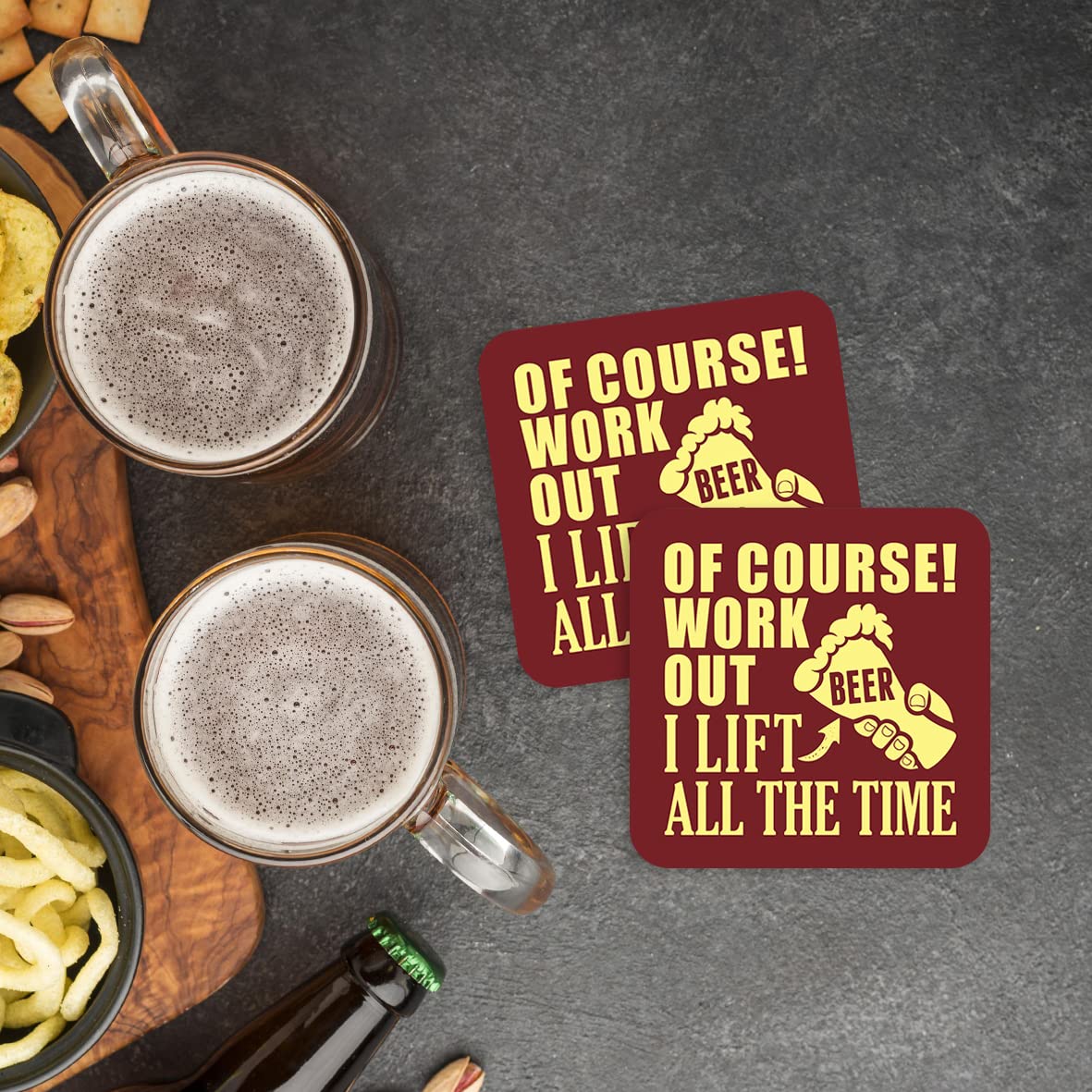 CS659 of Course i Work Out i Lift Beer All The time Novelty Funny Coffee Tea Drink Gift Glossy MDF Wooden Coaster