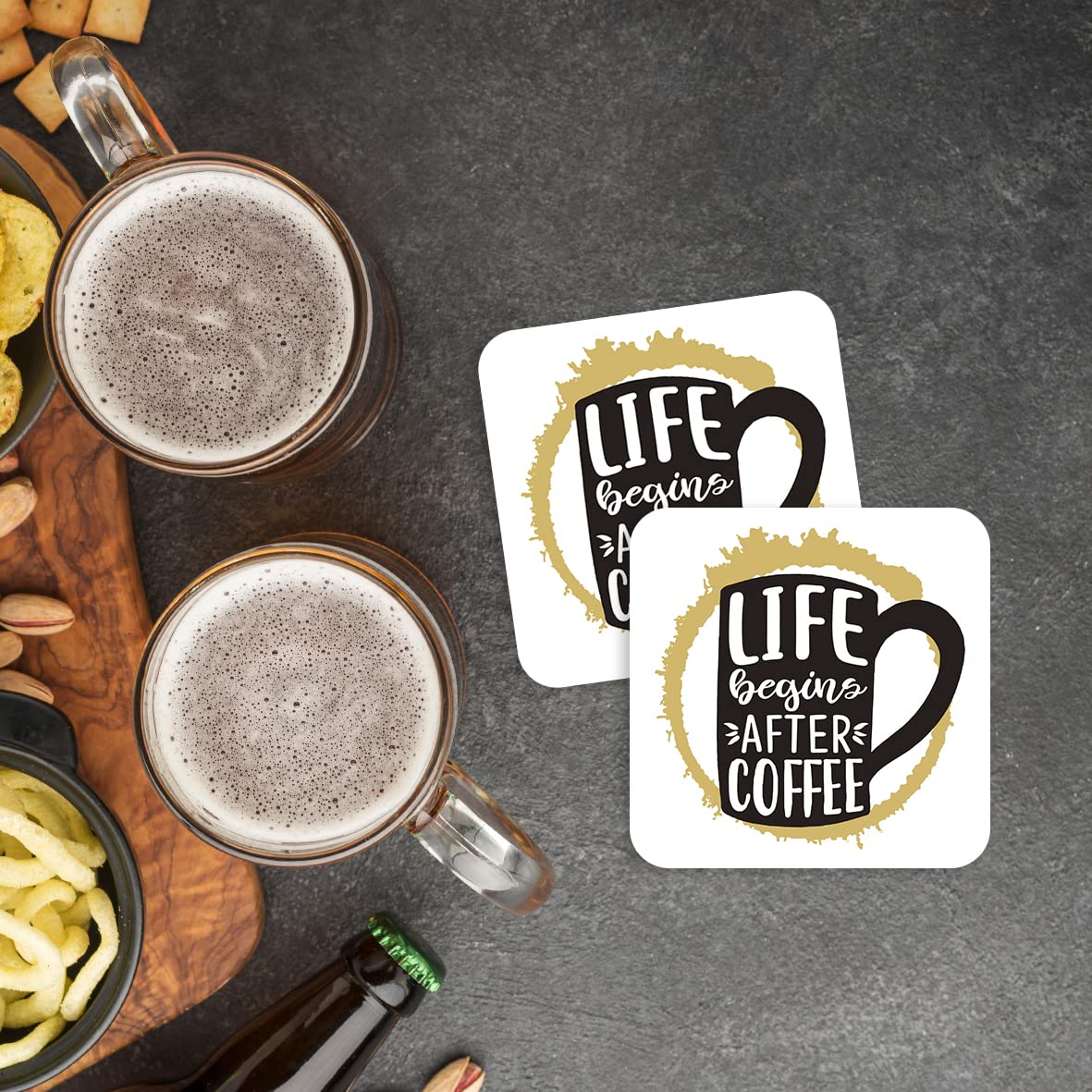 CS497 Life Begins After Coffee Novelty Funny Coffee Tea Drink Gift Glossy MDF Wooden Coaster