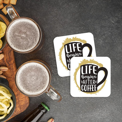 CS497 Life Begins After Coffee Novelty Funny Coffee Tea Drink Gift Glossy MDF Wooden Coaster