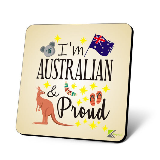 CS1075 I'm Australian & Proud Novelty Funny Coffee Tea Drink Christmas Gift Glossy MDF Wooden Coaster