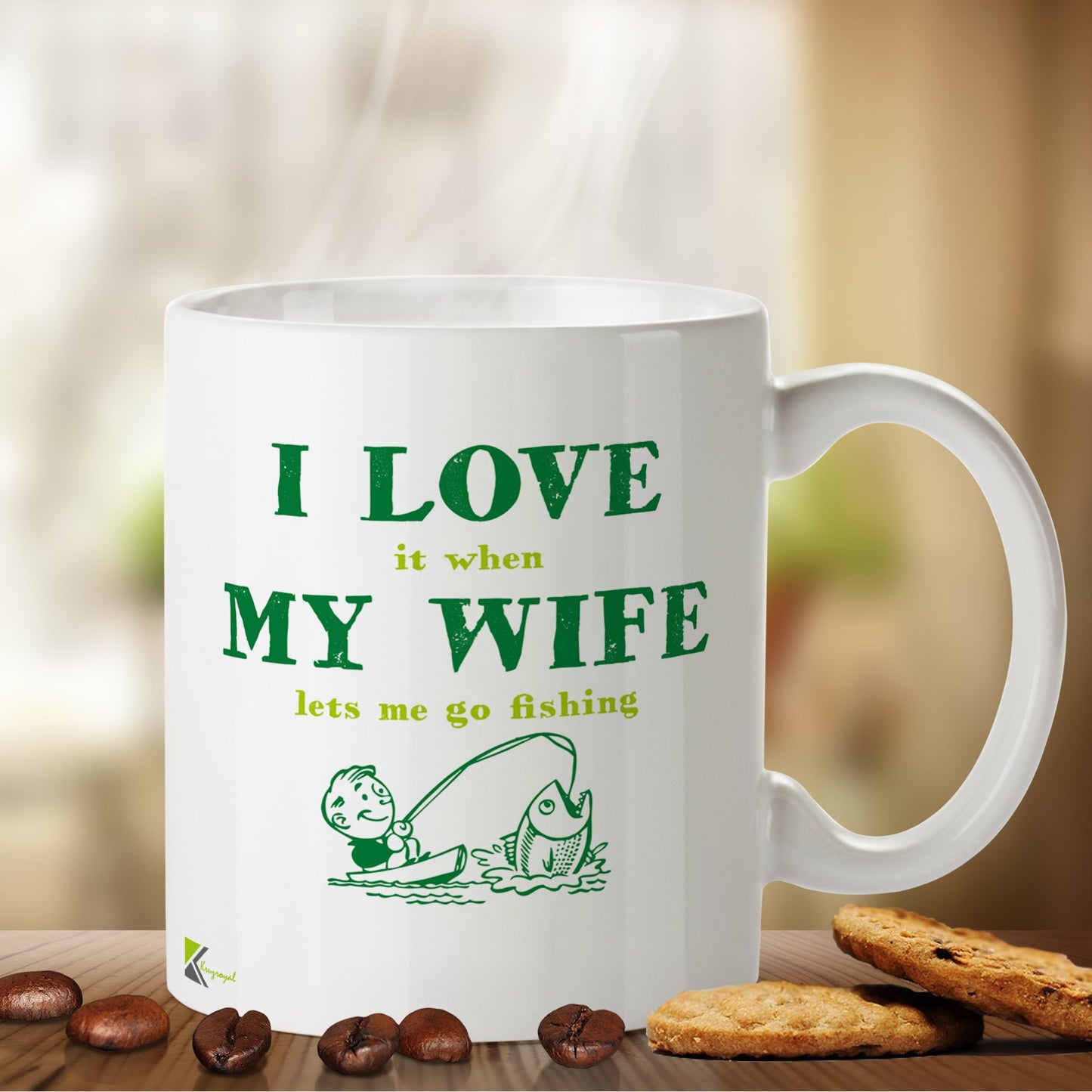 Kruzroyal DZ443 I Love it When My Wife Lets me go Fishing. Funny Novelty Great Gift Idea Coffee Tea Mug