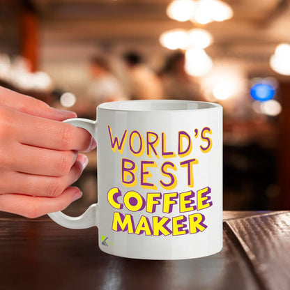 Kruzroyal DZ829 World's Best Coffee Maker Mug 11oz - White Ceramic Cup for a Perfect Brew - Funny Birthday, Office Thank You Gift for Colleague, Friend