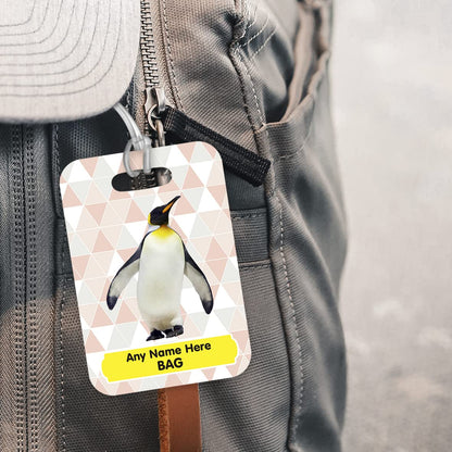 PLT259 Personalised Name's Bag with Penguin Image Novelty Funny Unique Designer Gift Glossy Plastic Suitcase Luggage Tag