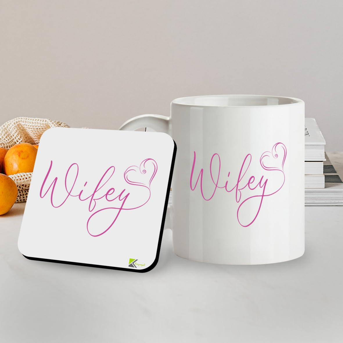SM055 Wifey Heart - 11OZ Mug & Matching Coaster Set - For Birthday for Wife