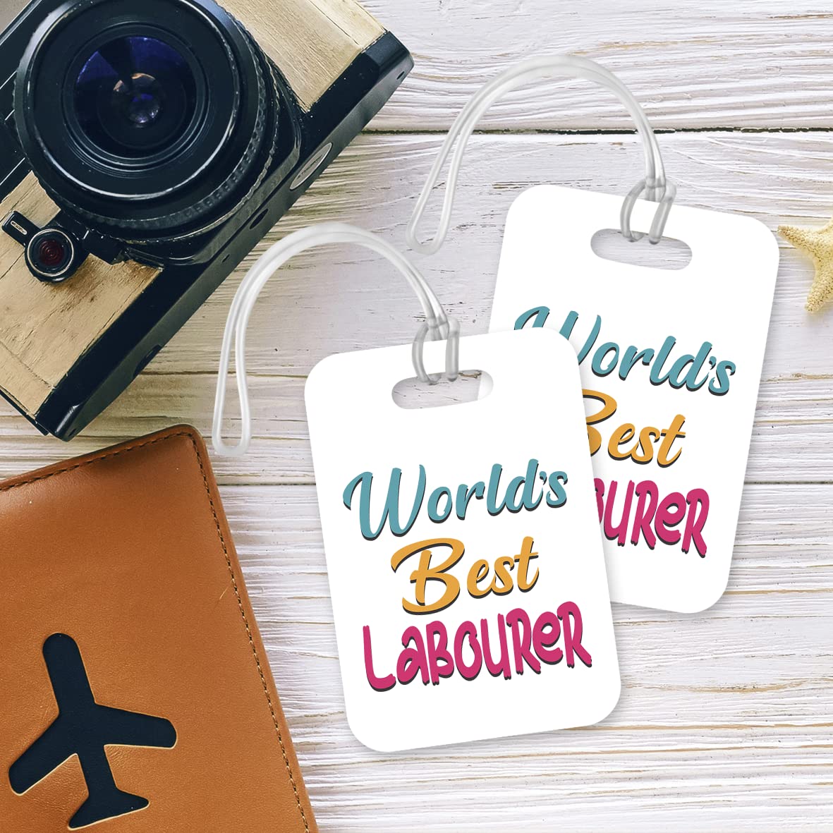 LT473 World's Best Labourer Novelty Funny Unique Designer Gift, Suitcase, Glossy Plastic Luggage Tag for Labourer