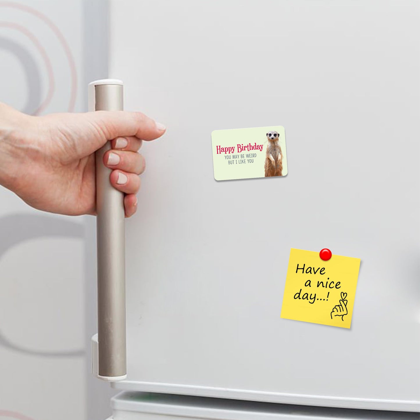 Kruzroyal FM131 Happy birthday, you may be weird but i like you Novelty Funny Gift Idea Glossy Rectangle Metal Fridge Magnet