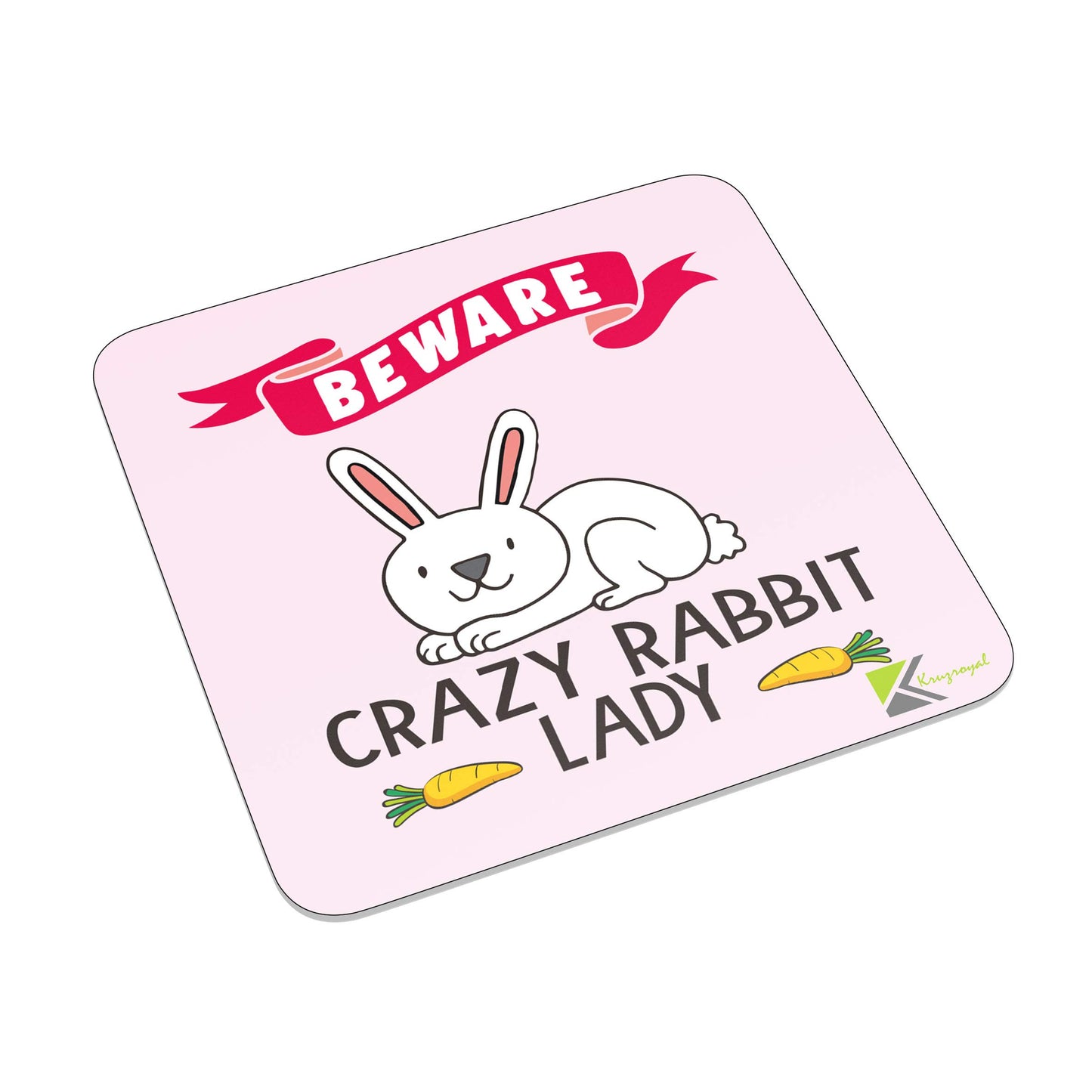 FM084 Beware Crazy Rabbit Lady Novelty Funny Idea Glossy Metal Square Fridge Magnet