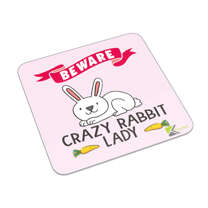 FM084 Beware Crazy Rabbit Lady Novelty Funny Idea Glossy Metal Square Fridge Magnet