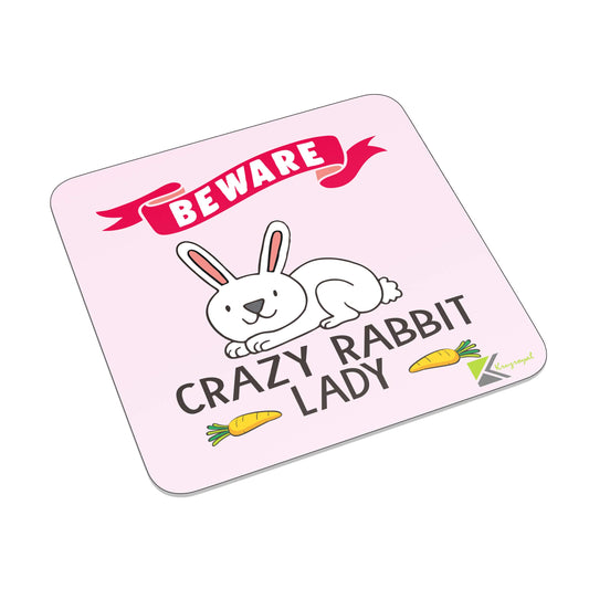 FM084 Beware Crazy Rabbit Lady Novelty Funny Idea Glossy Metal Square Fridge Magnet