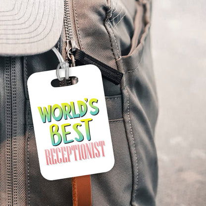 LT486 World's Best Receptionist Novelty Funny Unique Designer Gift, Suitcase, Glossy Plastic Luggage Tag for Receptionist