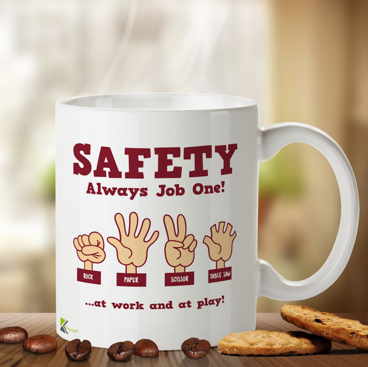Kruzroyal DZ492 Safety Always Job one! Rock, Paper Scissor, Table Saw ...at Work and at Play! Funny Novelty Great Gift Idea Coffee Tea Mug