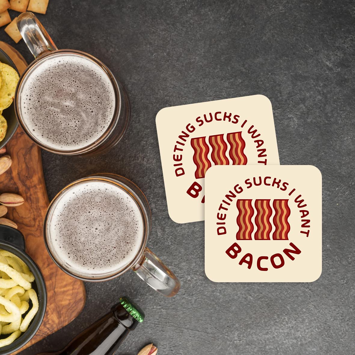 CS645 Dieting Sucks i Want Bacon Novelty Funny Coffee Tea Drink Gift Glossy MDF Wooden Coaster