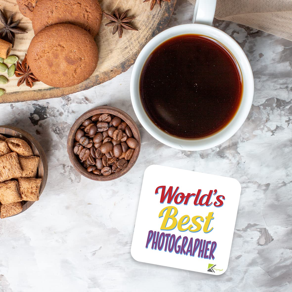 WB068 World's Best Photographer MDF Wooden Coaster by Kruzroyal | Gift for Photographer | Unique Novelty Present | 9cm x 9cm | Coffee Tea MDF Wooden Coaster