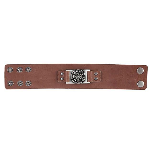 Something Different Wholesale Viking Leather Cuff Bracelet | Genuine Leather with Vegvisir Compass | Norse Warrior Style Adjustable Bracelet