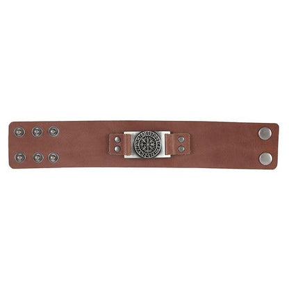 Something Different Wholesale Viking Leather Cuff Bracelet | Genuine Leather with Vegvisir Compass | Norse Warrior Style Adjustable Bracelet