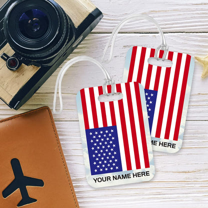 PLT263 Personalised Name with USA Flag Novelty Funny Unique Designer Gift Glossy Plastic Suitcase Luggage Tag