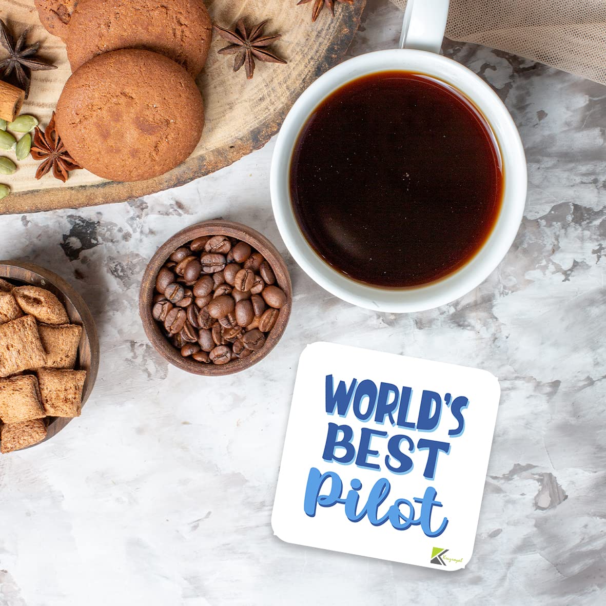 WB085 World's Best Pilot MDF Wooden Coaster by Kruzroyal | Gift for Pilot | Unique Novelty Present | 9cm x 9cm | Coffee Tea MDF Wooden Coaster