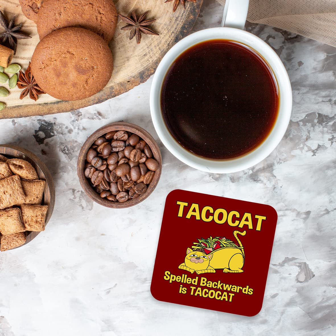 CS800 Tacocat : Spelled Backwards is Tacocat Novelty Funny Coffee Tea Drink Gift Glossy MDF Wooden Coaster