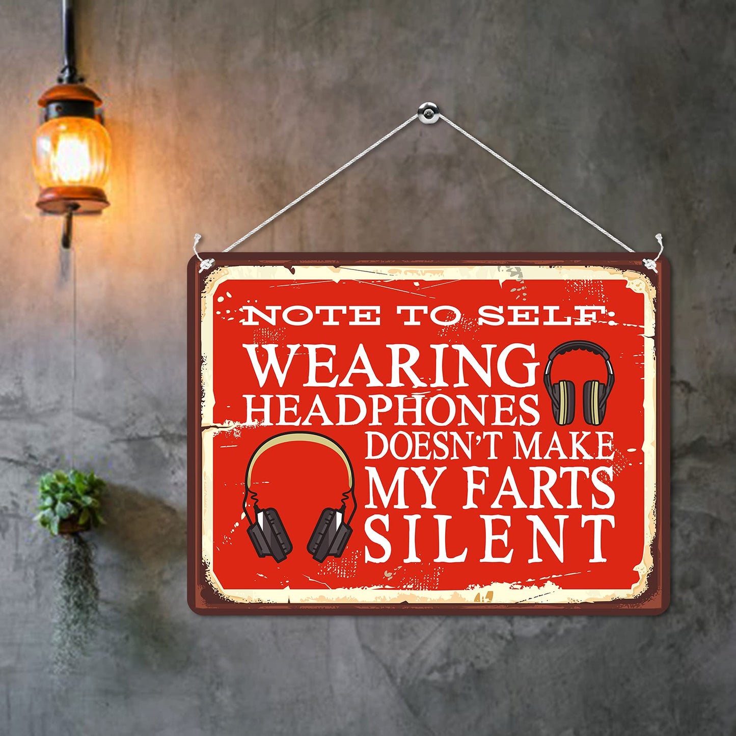 Kruzroyal MP198 Note to Self: Wearing headphones doesn't make my farts silent Funny Novelty Retro Vintage Metal Wall Sign Plaque 20cm x 15cm