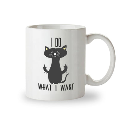 Kruzroyal I Do What I Want Mug, Middle Finger Cat Great Gift idea Office Tea Coffee Cup, Sarcastic Gift for Cat Lovers