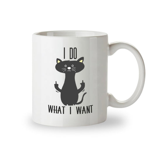 Kruzroyal I Do What I Want Mug, Middle Finger Cat Great Gift idea Office Tea Coffee Cup, Sarcastic Gift for Cat Lovers