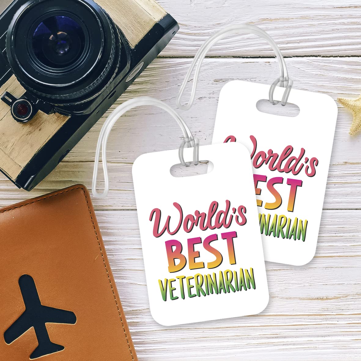 LT461 World's Best Veterinarian Novelty Funny Unique Designer Gift, Suitcase, Glossy Plastic Luggage Tag for Veterinarian
