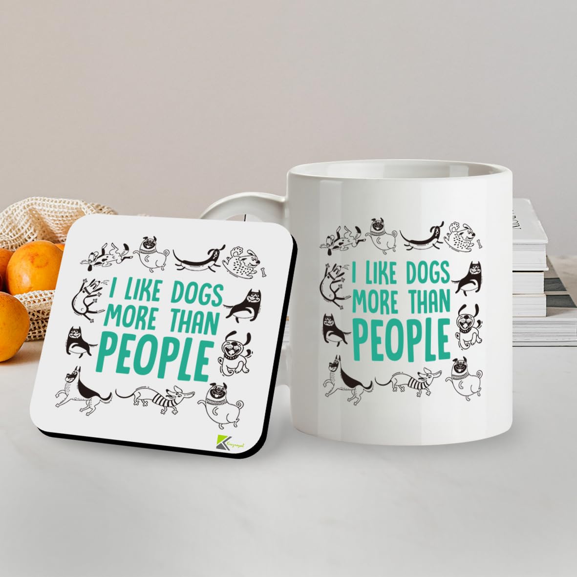 Kruzroyal SM077 I Like Dogs More Than People - 11OZ Mug & Matching Coaster Set - for Dog Dad, Dog Mum, Dog Parent, Dog Lover