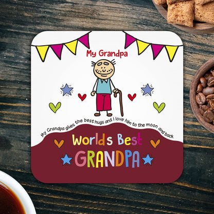 CS690 World's Best Grandpa Novelty Funny Coffee Tea Drink Gift Glossy MDF Wooden Coaster