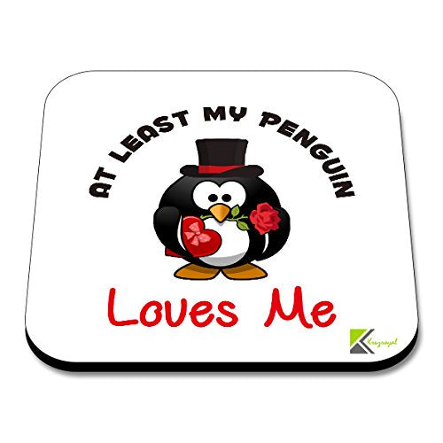 CS046 at Least My Penguin Loves meNovelty Funny Coffee Tea Drink Gift Glossy MDF Wooden Coaster