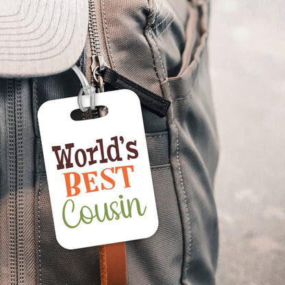 LT442 World's Best Cousin Novelty Funny Unique Designer Gift, Suitcase, Glossy Plastic Luggage Tag for Cousin