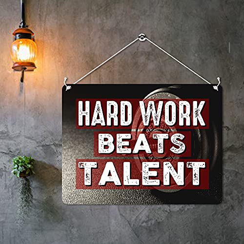 Kruzroyal MP489 Hardwork beats talent Funny Novelty Retro Vintage Metal Wall Sign Plaque 20cm x 15cm