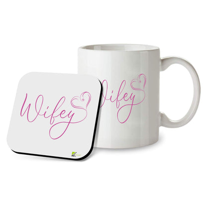 SM055 Wifey Heart - 11OZ Mug & Matching Coaster Set - For Birthday for Wife