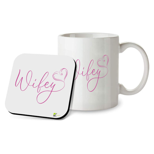 SM055 Wifey Heart - 11OZ Mug & Matching Coaster Set - For Birthday for Wife