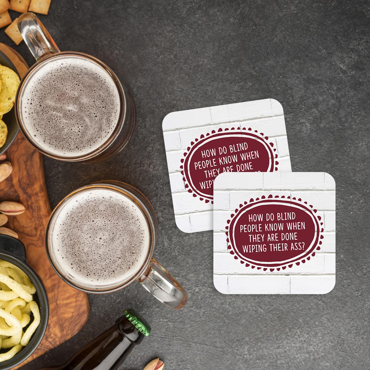 CS778 How do Blind People Know When They are Done Wiping Their Ass? Novelty Funny Coffee Tea Drink Gift Glossy MDF Wooden Coaster