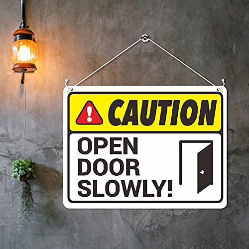 Kruzroyal MP455 Caution : Open Door Slowly - 2 Funny Novelty Retro Vintage Metal Wall Sign Plaque 20cm x 15cm